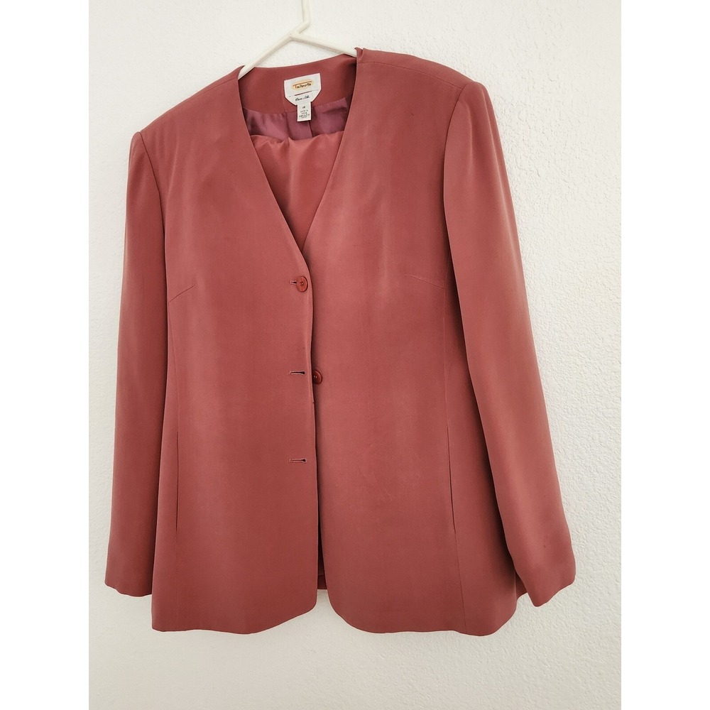 Talbots 100% Silk Blazer Skirt‎ Set 16 Pink Rose 2pc Suit Career Minimalist VTG